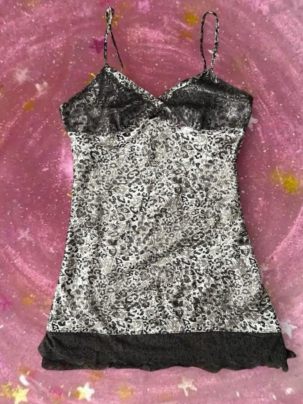 Ambrielle Black & White Leopard Lace Chemise